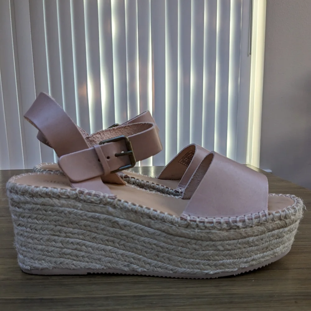NEW Soludos Minorca Dove Grey Leather Platform Woven Espadrille Sandals Size 10